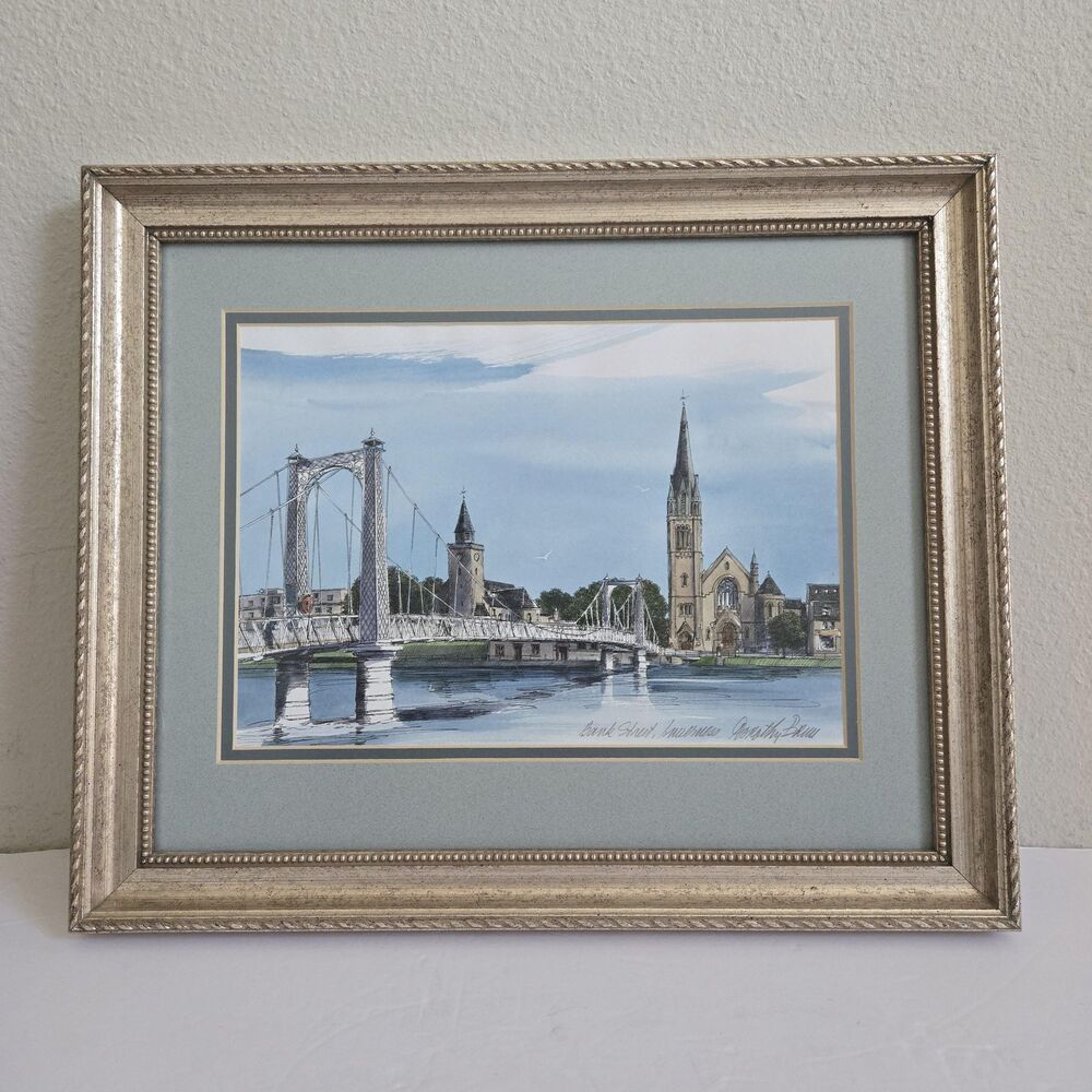 Dorothy Bruce Watercolor Framed Art Bank Street Bridge Inverness